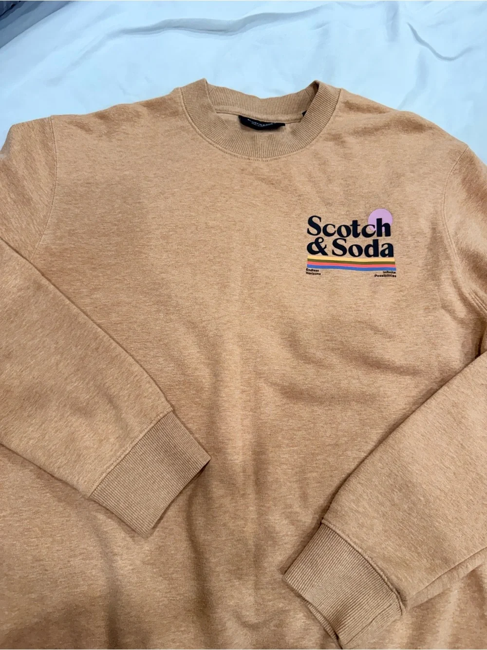 Scotch & Soda Men’s Crewneck Sweatshirt in Warm Tan with Logo
